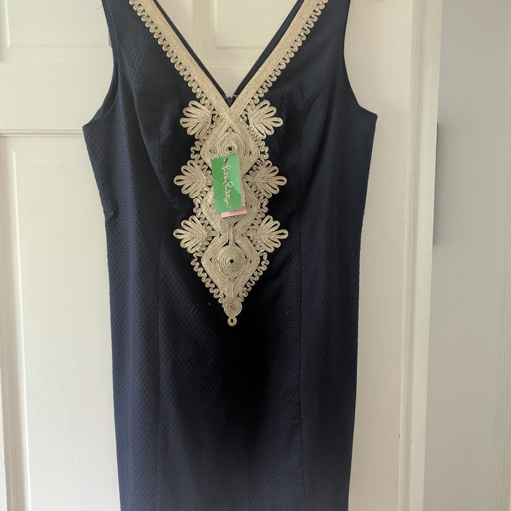 Lilly Pulitzer Midnight Blue Dress with Gold Embellishments